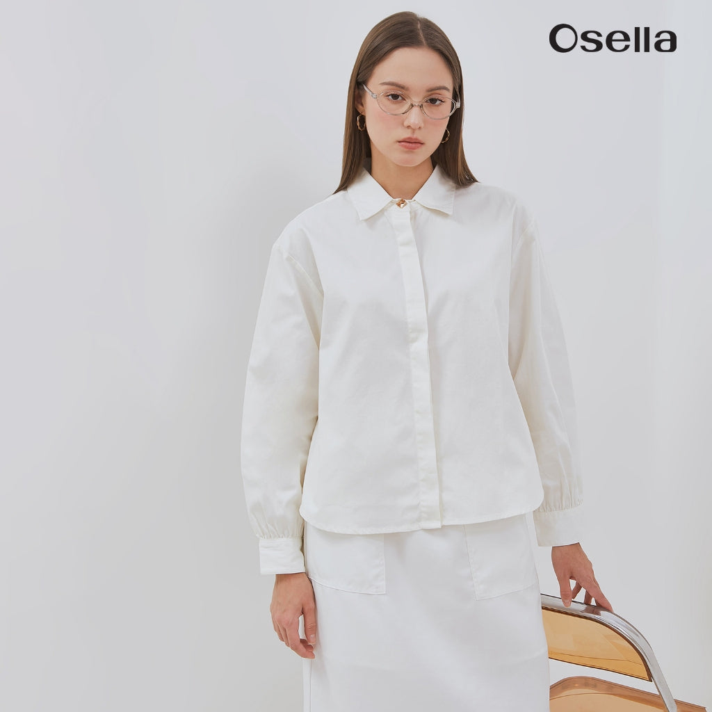 Osella Vena Puffy Sleeve Shirt With Statement Button 21376602 | Atasan Wanita Lengan Panjang