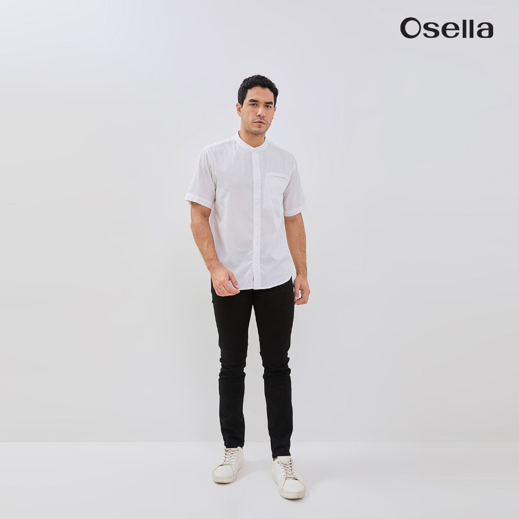 Osella Azra Dobby Textured Short Sleeve Shirt With Stand Collar 203W6602 | Kemeja Koko Lengan Pendek Raya Pria