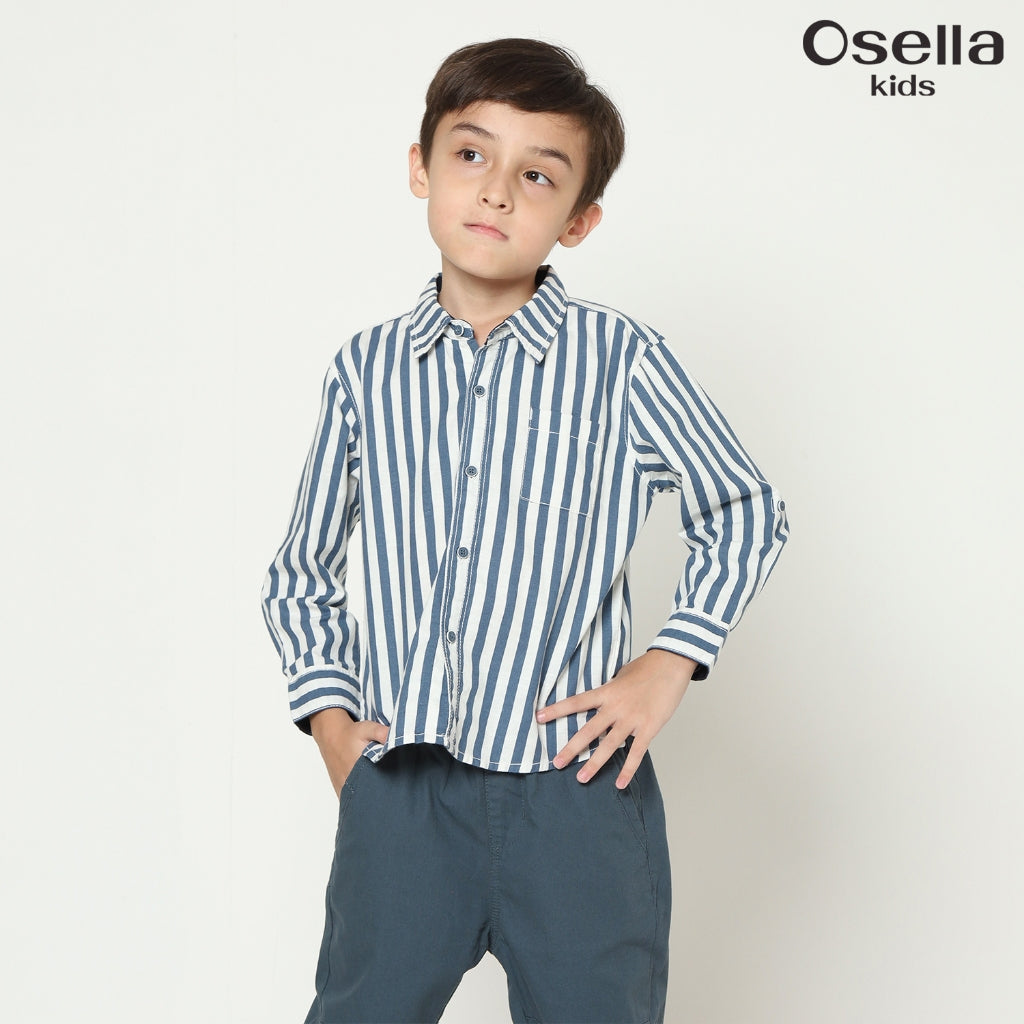 Osella Enzo Stripe Regular Fit Shirt In Blue 2237500736 | Kemeja Garis Garis Lengan Panjang Anak LakI Laki