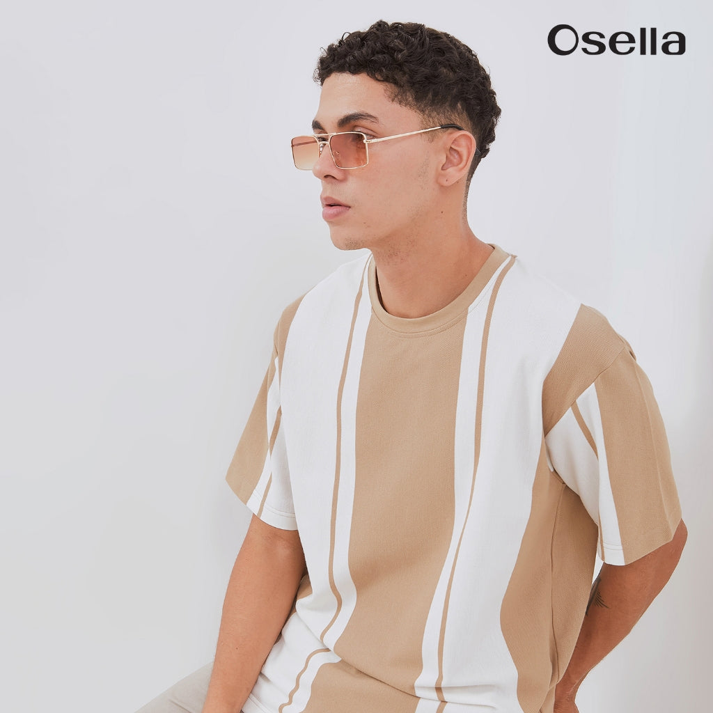 Osella Vertical Stripes Relaxed Fit T-Shirt 20715020 | Atasan Kaos Lengan Pendek Pria