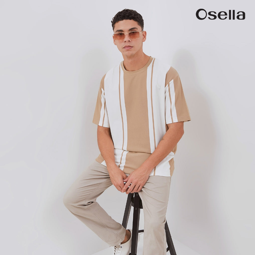 Osella Vertical Stripes Relaxed Fit T-Shirt 20715020 | Atasan Kaos Lengan Pendek Pria