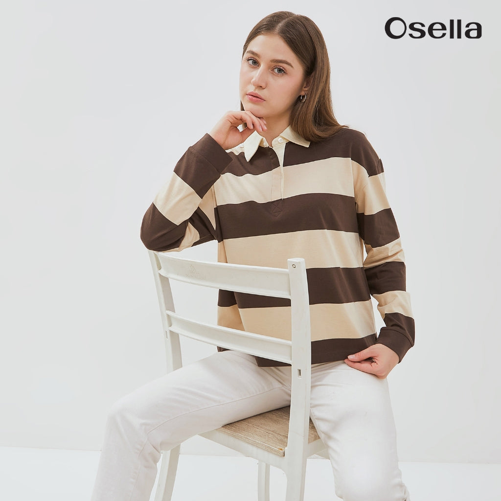 Osella Lula Striped Rugby Shirt 21276601 | Atasan Blouse Garis Garis Wanita Lengan Panjang
