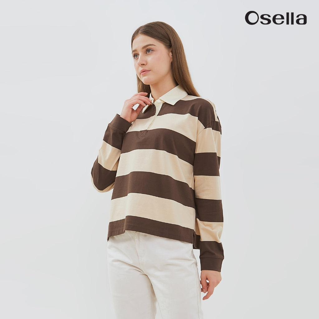 Osella Lula Striped Rugby Shirt 21276601 | Atasan Blouse Garis Garis Wanita Lengan Panjang