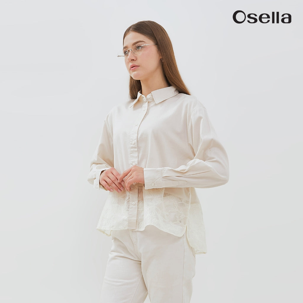 Osella Nora Classic Lace Shirt 11376602 | Atasan Kemeja Lace Wanita Lengan Panjang