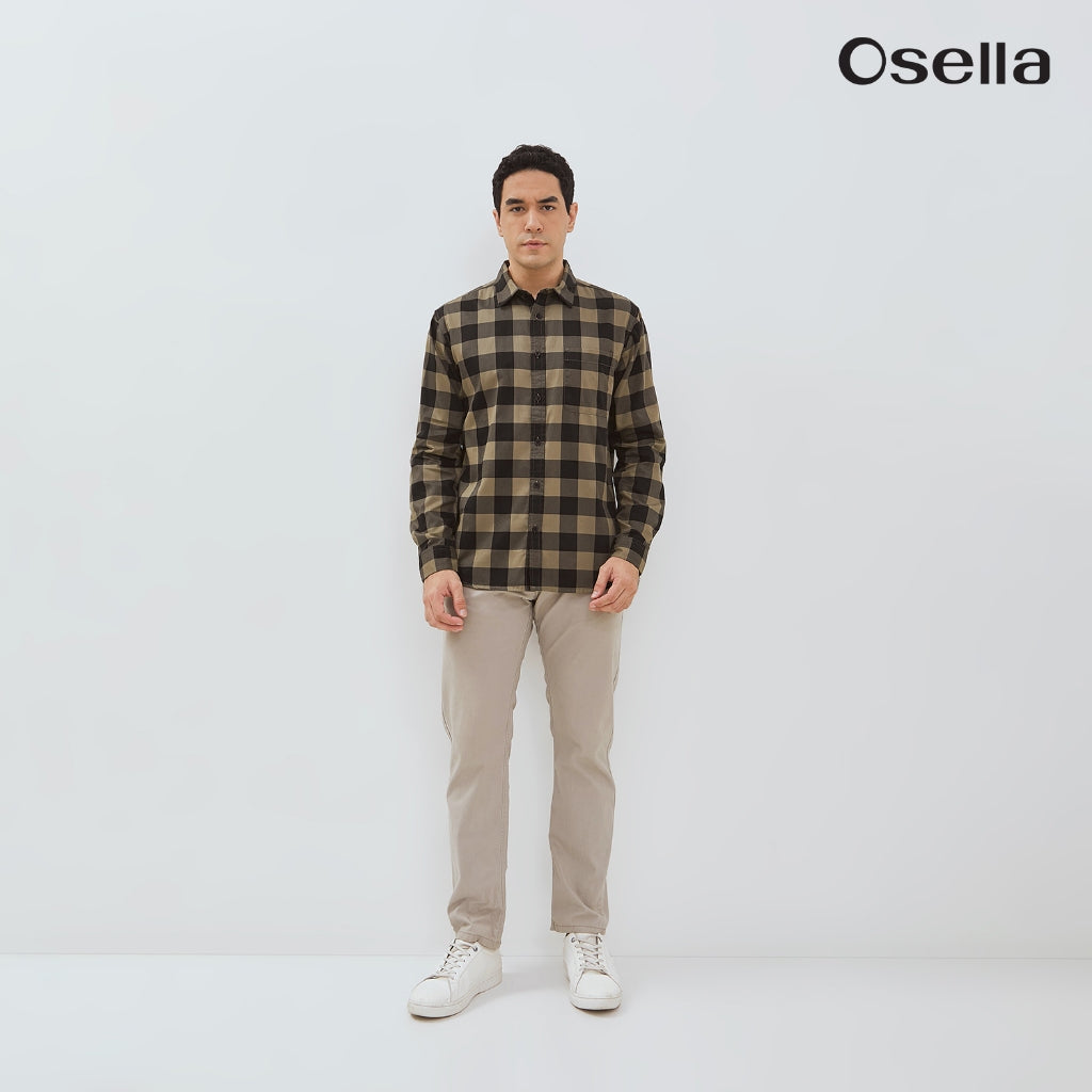 Osella Ezio Checkered Shirt With Woven Pique Fabric  203U6601 | Atasan Kemeja Flanel Lengan Panjang Pria