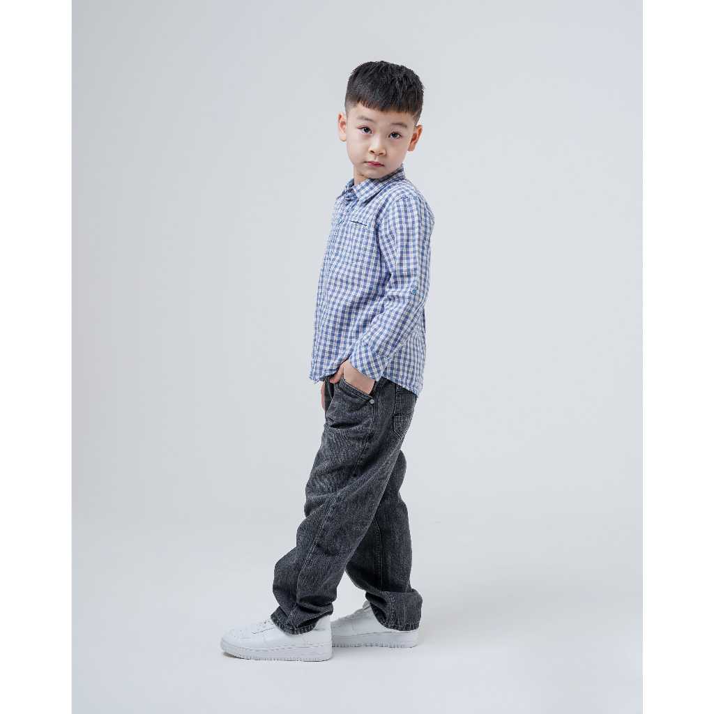 Osella Kids Brunson Mini Checkered Pattern Shirt In Aqua Blue