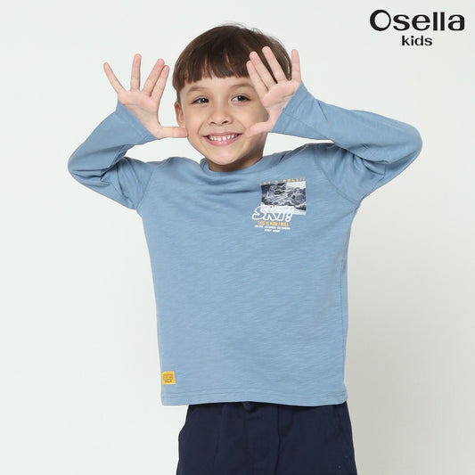 Osella Skt Regular Long Sleeve T-Shirt In Steel Blue 2277500636 | Atasan Kaos Lengan Panjang