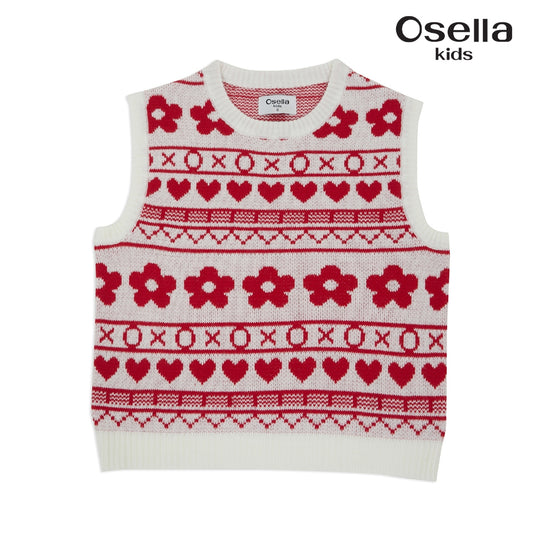 Osella Sweetheart Pattern Knit Vest 2361501001 | Vest Rajut Tanpa Lengan Anak Perempuan
