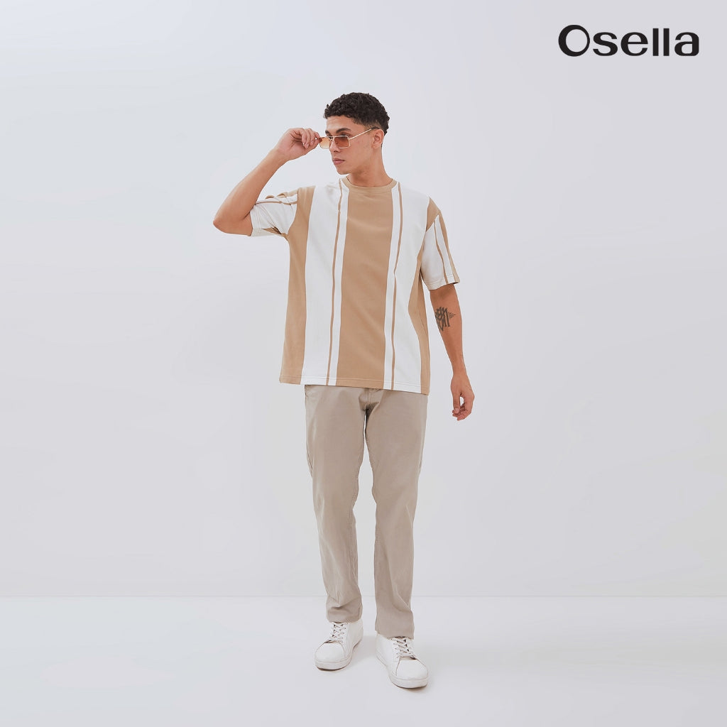 Osella Vertical Stripes Relaxed Fit T-Shirt 20715020 | Atasan Kaos Lengan Pendek Pria