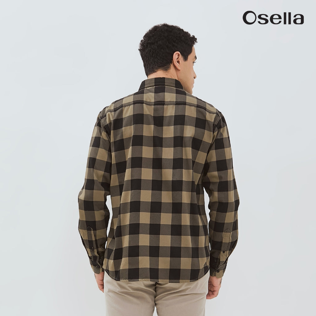 Osella Ezio Checkered Shirt With Woven Pique Fabric  203U6601 | Atasan Kemeja Flanel Lengan Panjang Pria