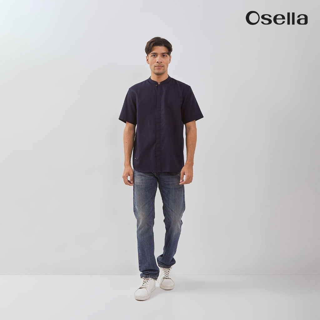 Osella Ziyyad Short Sleeve Stand Collared Shirt 203W6601 | Kemeja Lengan Pendek Pria