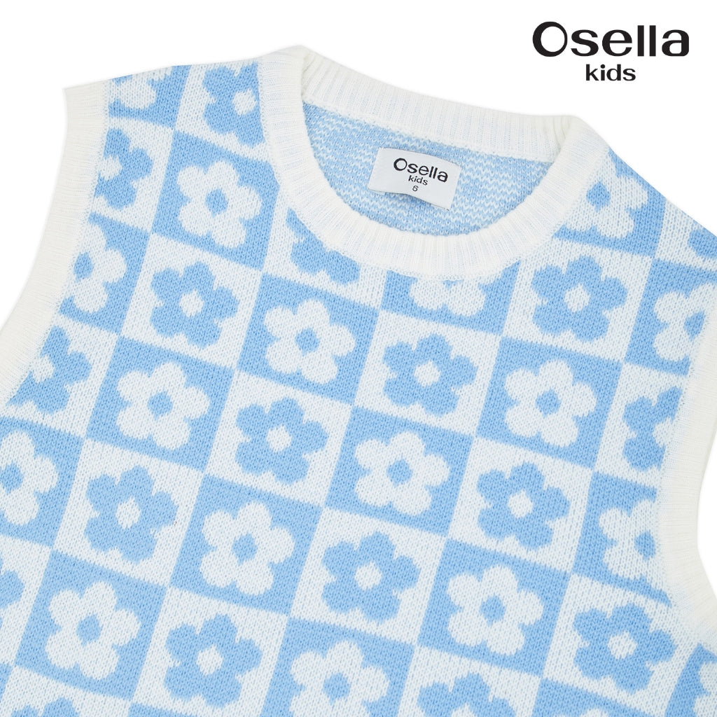 Osella Checkered Floral Pattern Knit Vest 2361500936 | Vest Rajut Tanpa Lengan Anak Perempuan