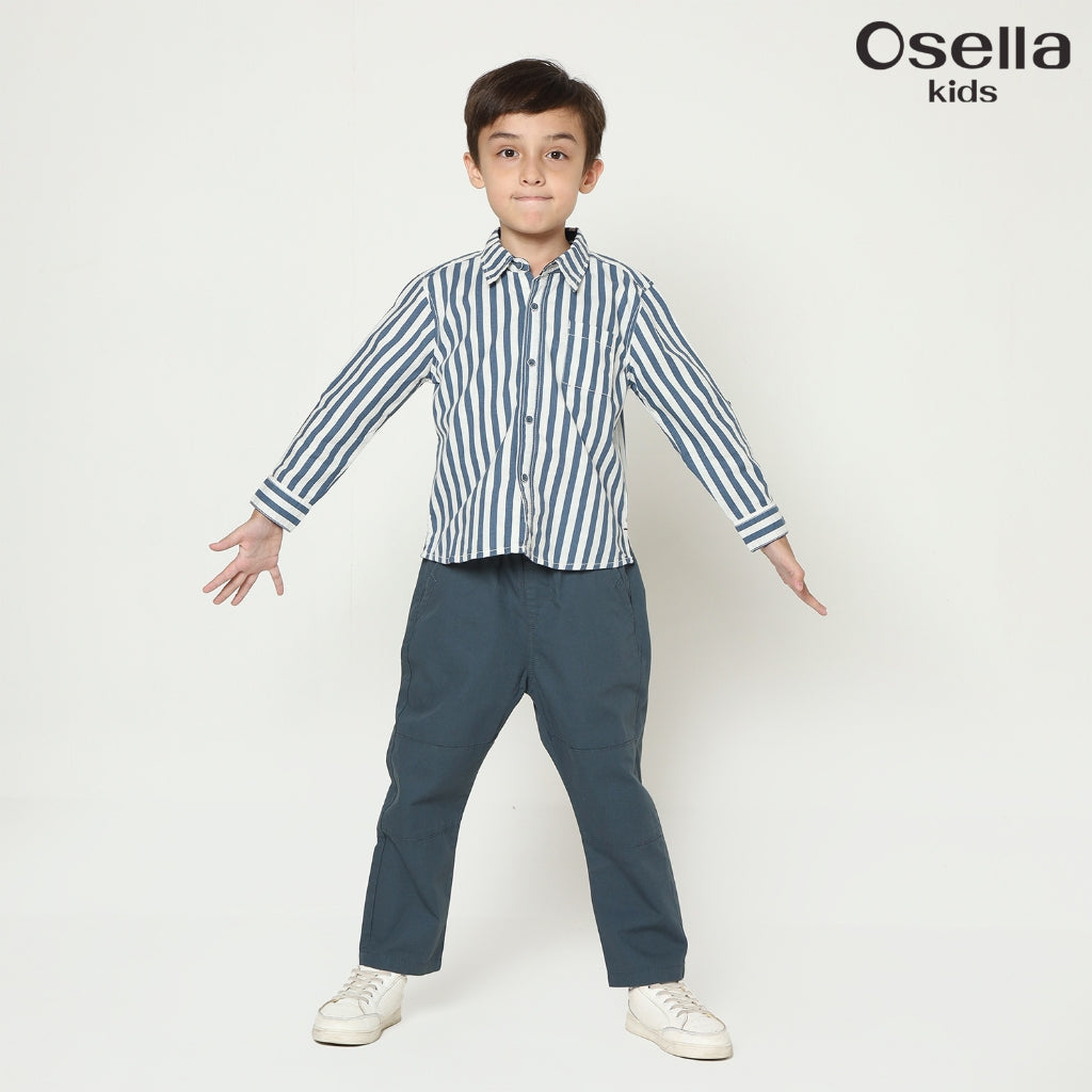 Osella Enzo Stripe Regular Fit Shirt In Blue 2237500736 | Kemeja Garis Garis Lengan Panjang Anak LakI Laki