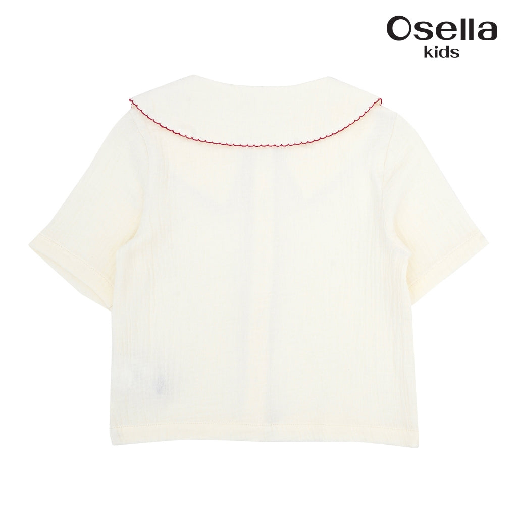 Osella Short Sleeve Blouse With Red Detailing