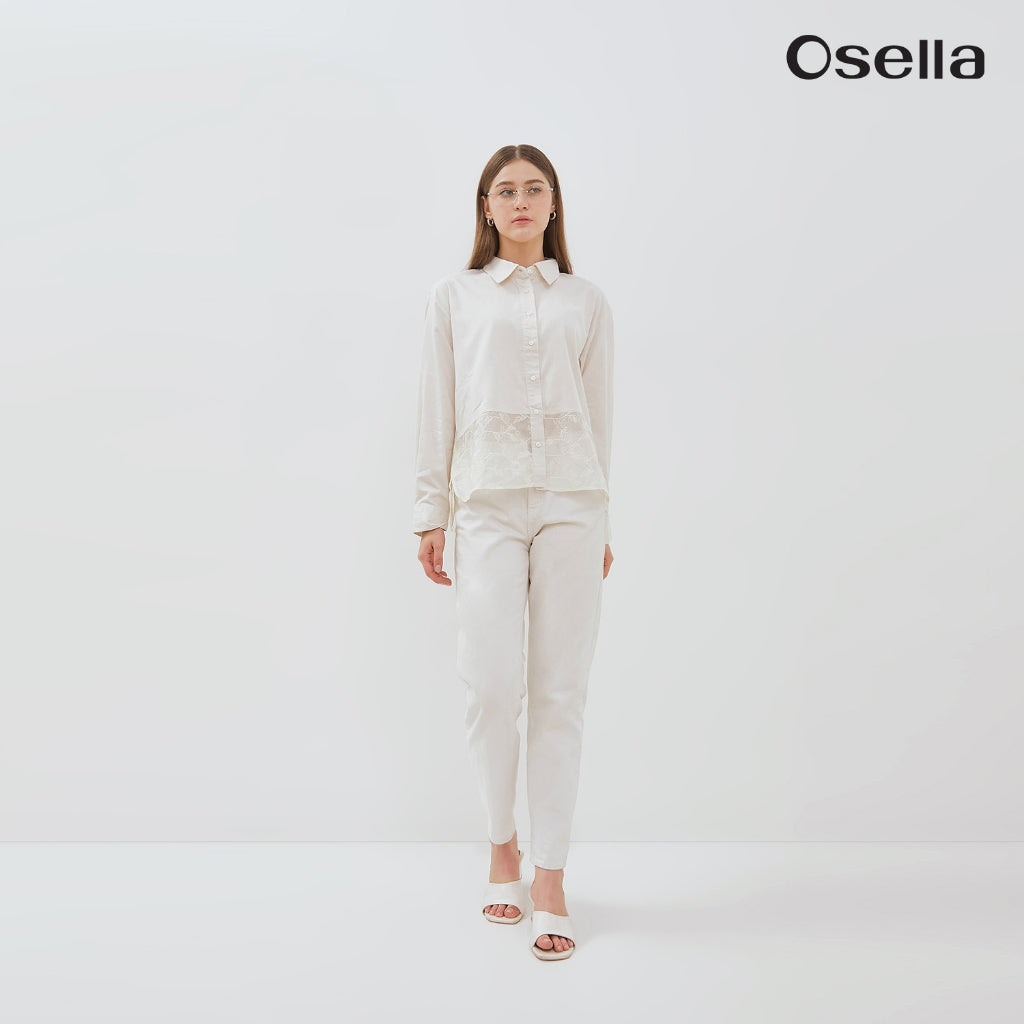 Osella Nora Classic Lace Shirt 11376602 | Atasan Kemeja Lace Wanita Lengan Panjang