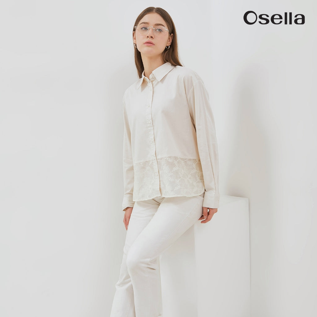 Osella Nora Classic Lace Shirt 11376602 | Atasan Kemeja Lace Wanita Lengan Panjang