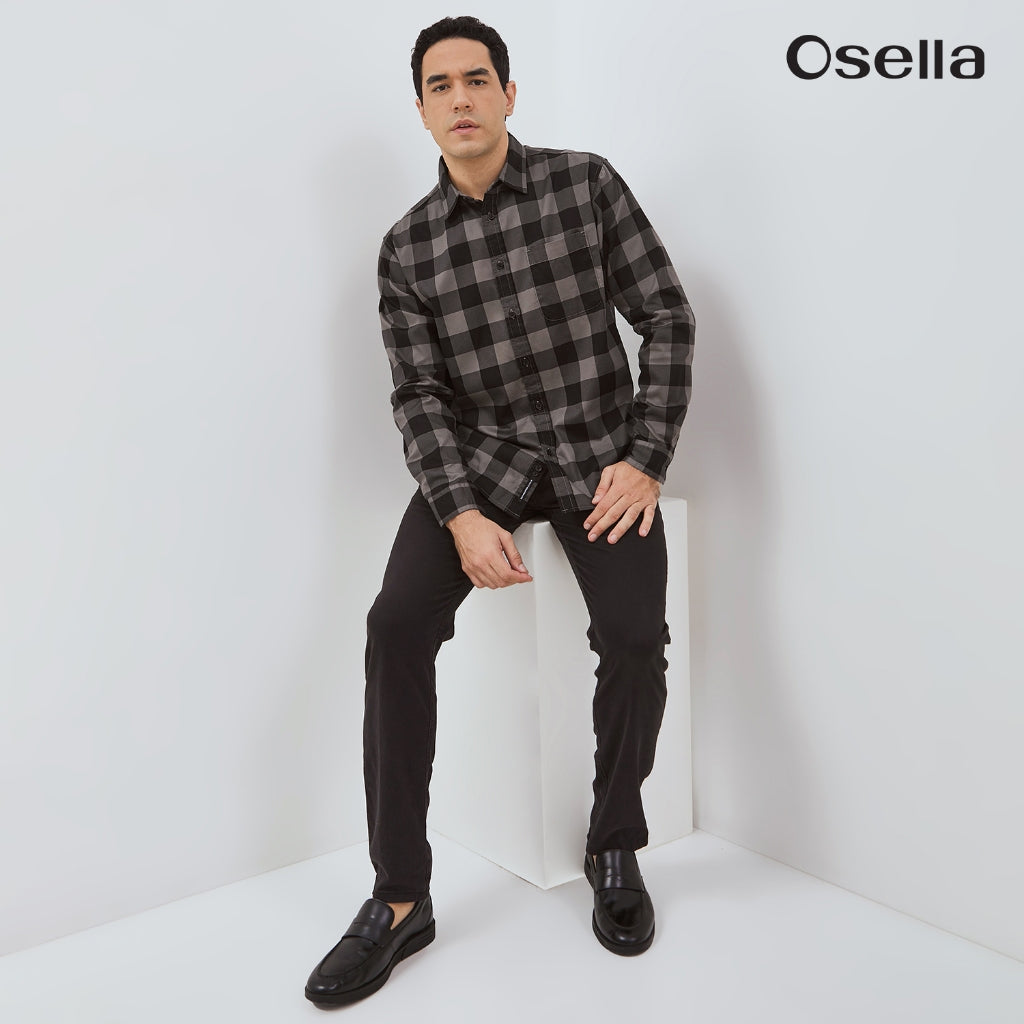 Osella Ezio Checkered Shirt With Woven Pique Fabric  203U6601 | Atasan Kemeja Flanel Lengan Panjang Pria