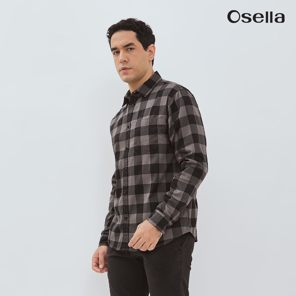 Osella Ezio Checkered Shirt With Woven Pique Fabric  203U6601 | Atasan Kemeja Flanel Lengan Panjang Pria
