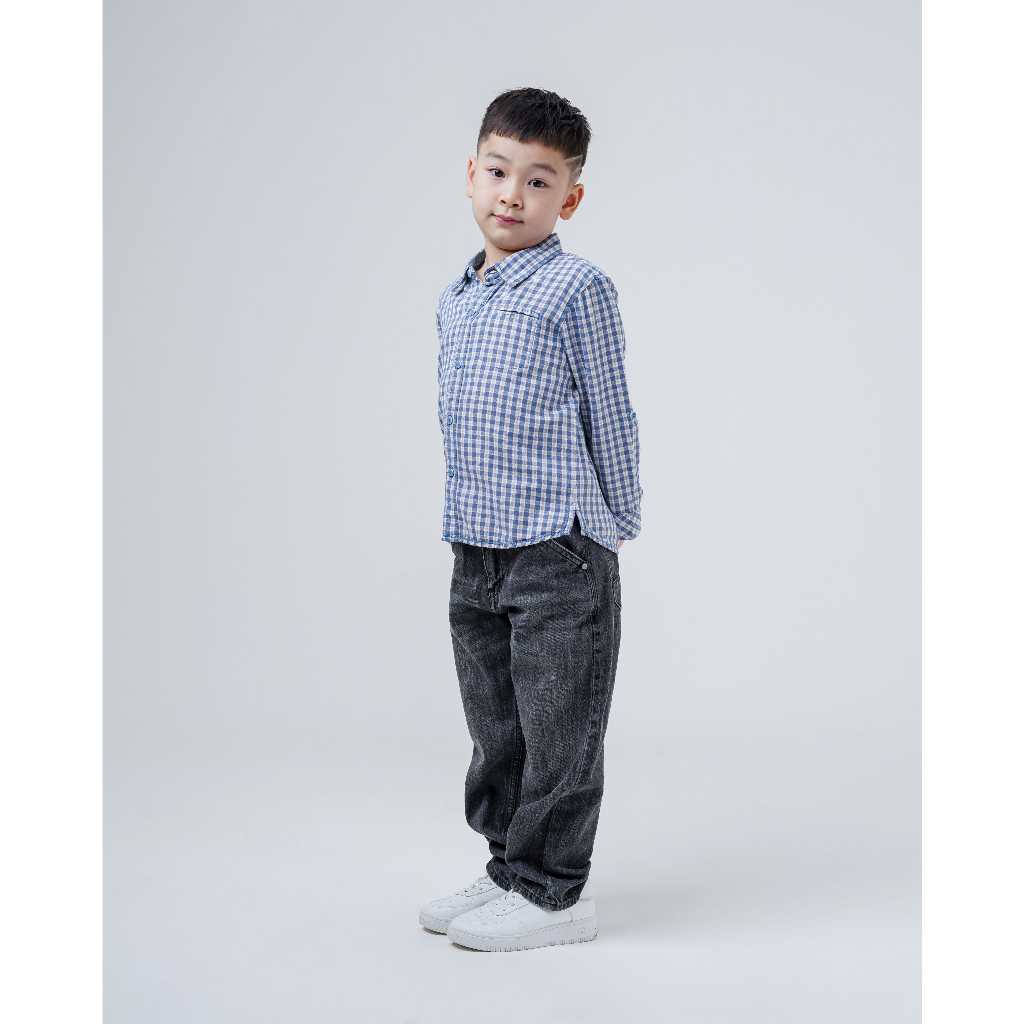 Osella Kids Brunson Mini Checkered Pattern Shirt In Aqua Blue