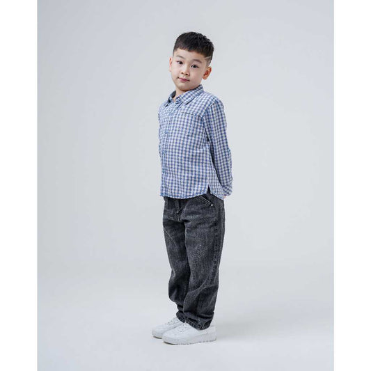 Osella Kids Brunson Mini Checkered Pattern Shirt In Aqua Blue