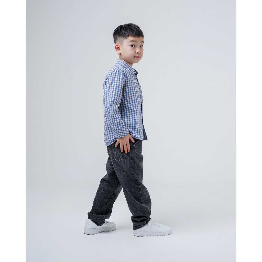 Osella Kids Brunson Mini Checkered Pattern Shirt In Aqua Blue