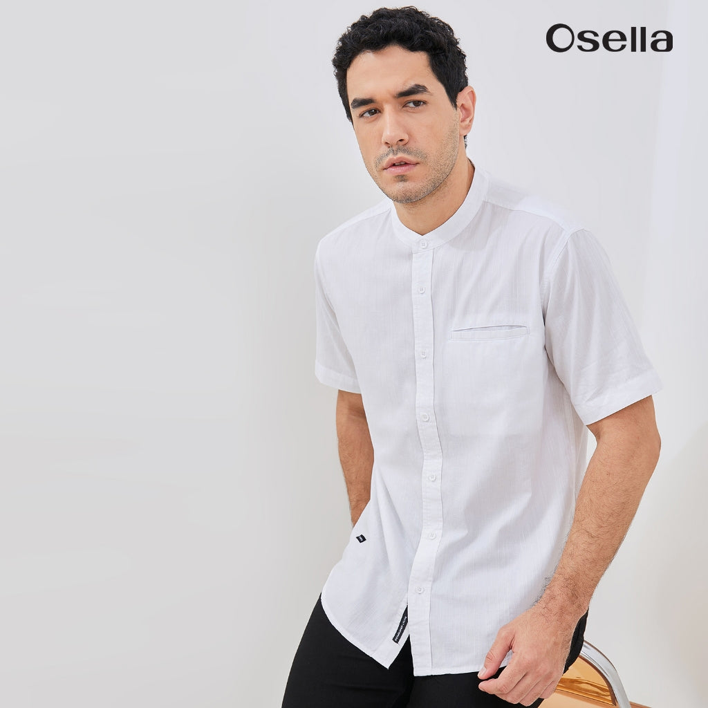 Osella Azra Dobby Textured Short Sleeve Shirt With Stand Collar 203W6602 | Kemeja Koko Lengan Pendek Raya Pria