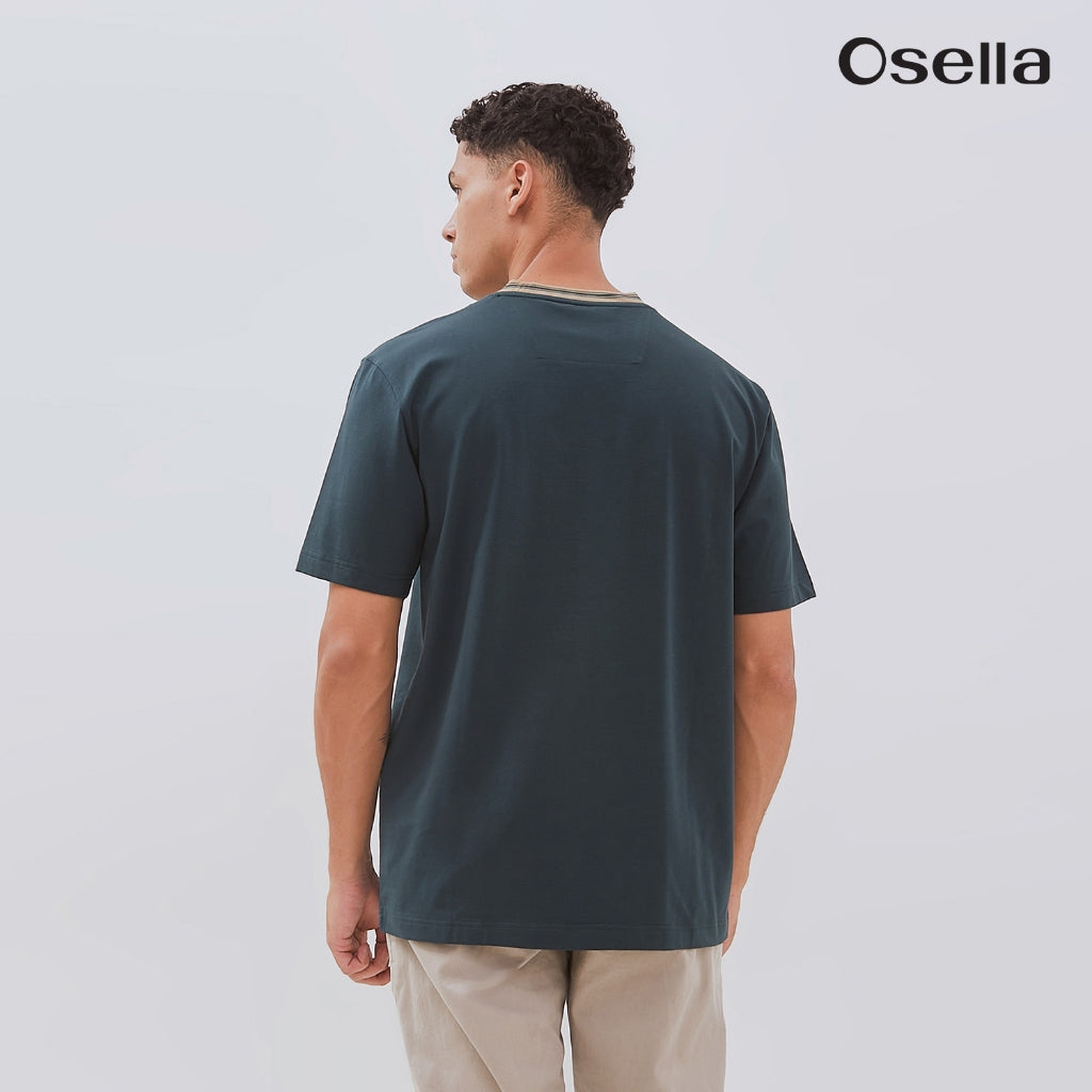 Osella Magnus Stripes Neck Rib Regular Fit T-Shirt 20715021 | Atasan Kaos Lengan Pendek Pria
