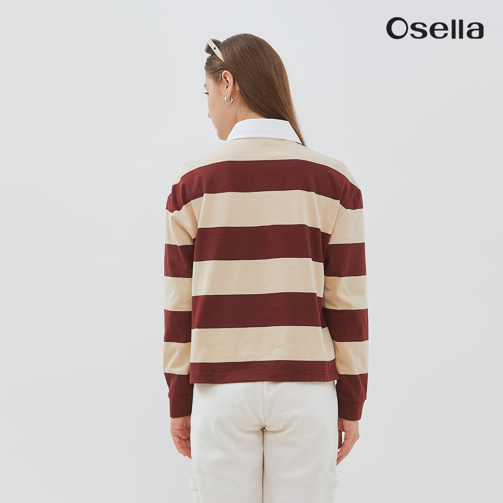 Osella Lula Striped Rugby Shirt 21276601 | Atasan Blouse Garis Garis Wanita Lengan Panjang