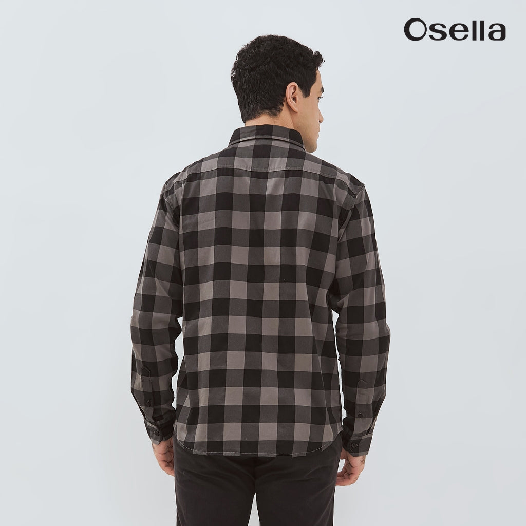 Osella Ezio Checkered Shirt With Woven Pique Fabric  203U6601 | Atasan Kemeja Flanel Lengan Panjang Pria
