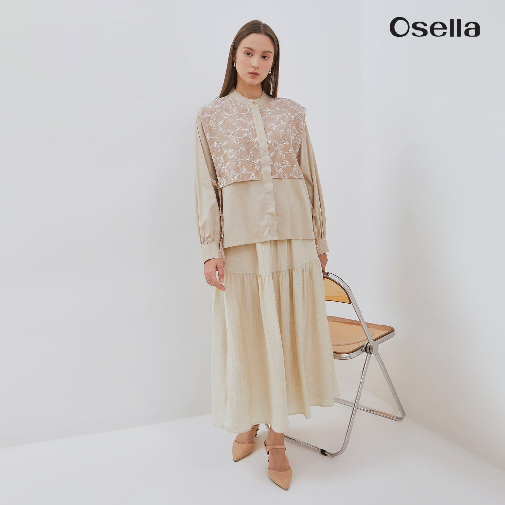 Osella Aysha Layered Lace Blouse 1137660187 | Blouse Lace Wanita Lengan Panjang