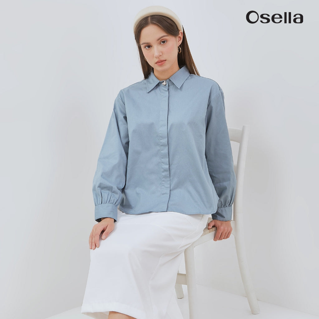 Osella Vena Puffy Sleeve Shirt With Statement Button 21376602 | Atasan Wanita Lengan Panjang