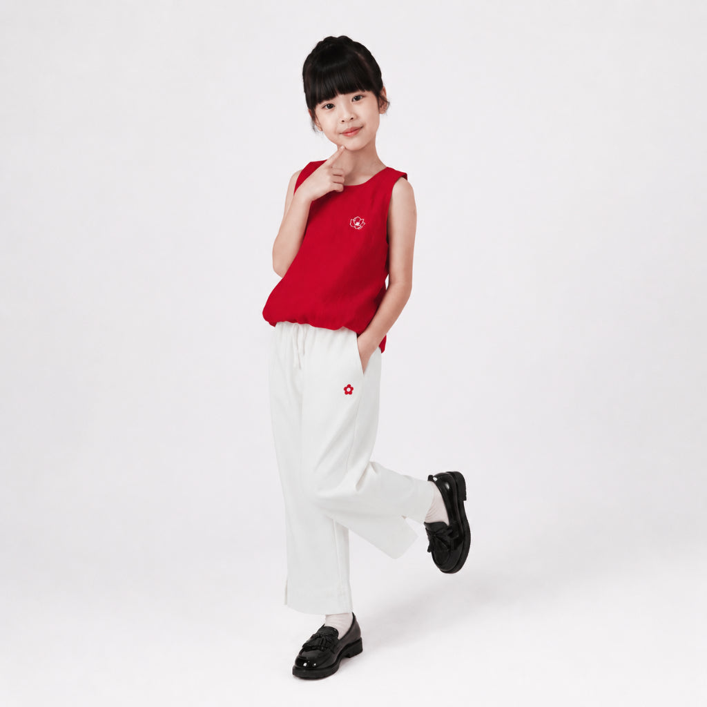 Osella Kids - Wide Leg Denim With Flower Pacth 238O500401 | Celana Jeans Panjang Anak Perempuan