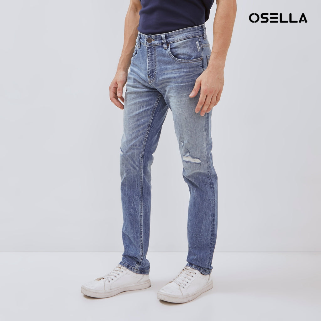 Osella Leo Slim Fit Denim Jeans In Medium Blue Wash 208O4013A2 | Celana Jeans Pria