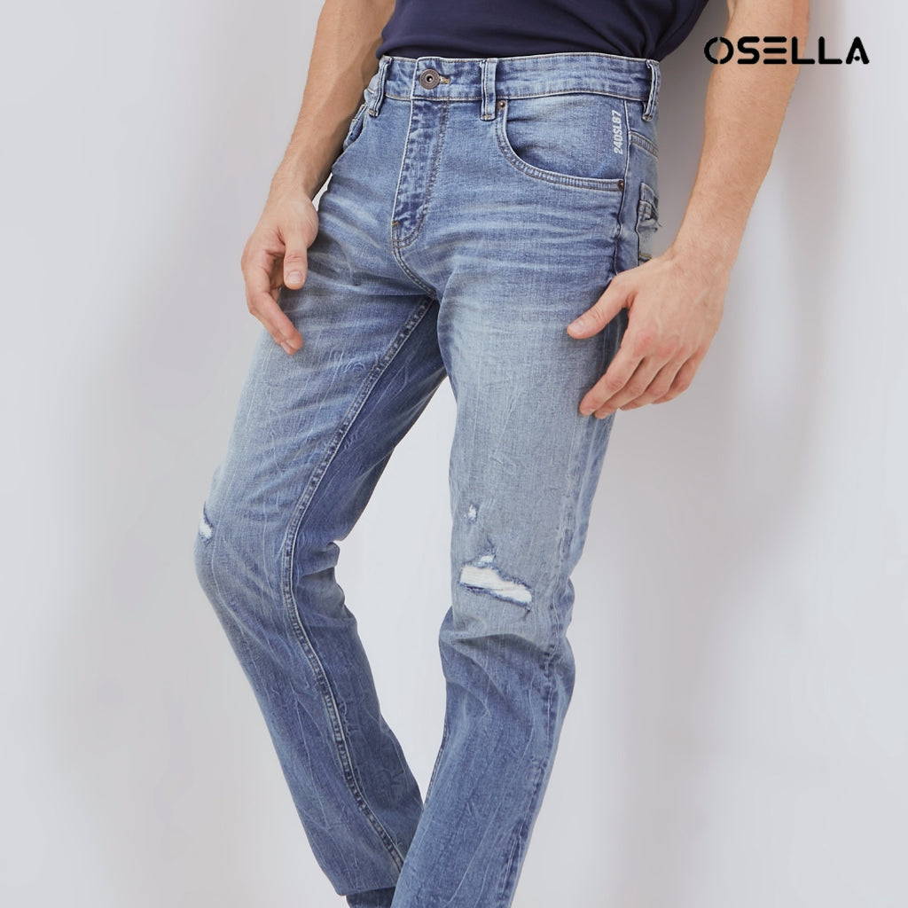Osella Leo Slim Fit Denim Jeans In Medium Blue Wash 208O4013A2 | Celana Jeans Pria