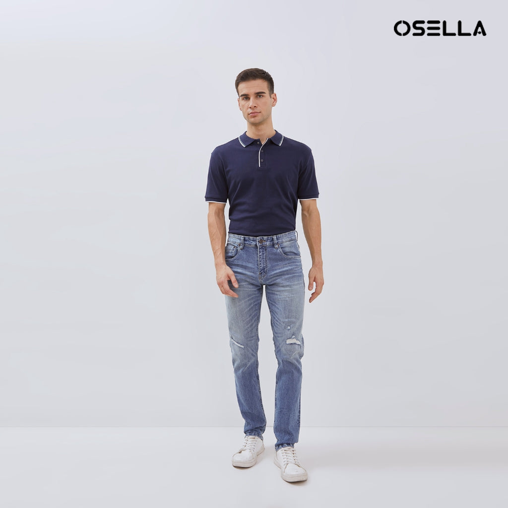 Osella Leo Slim Fit Denim Jeans In Medium Blue Wash 208O4013A2 | Celana Jeans Pria