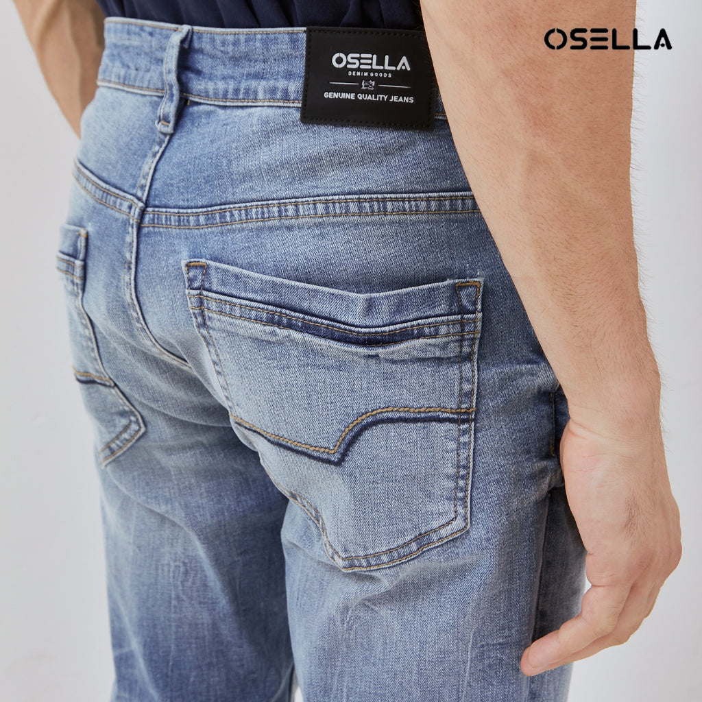 Osella Leo Slim Fit Denim Jeans In Medium Blue Wash 208O4013A2 | Celana Jeans Pria