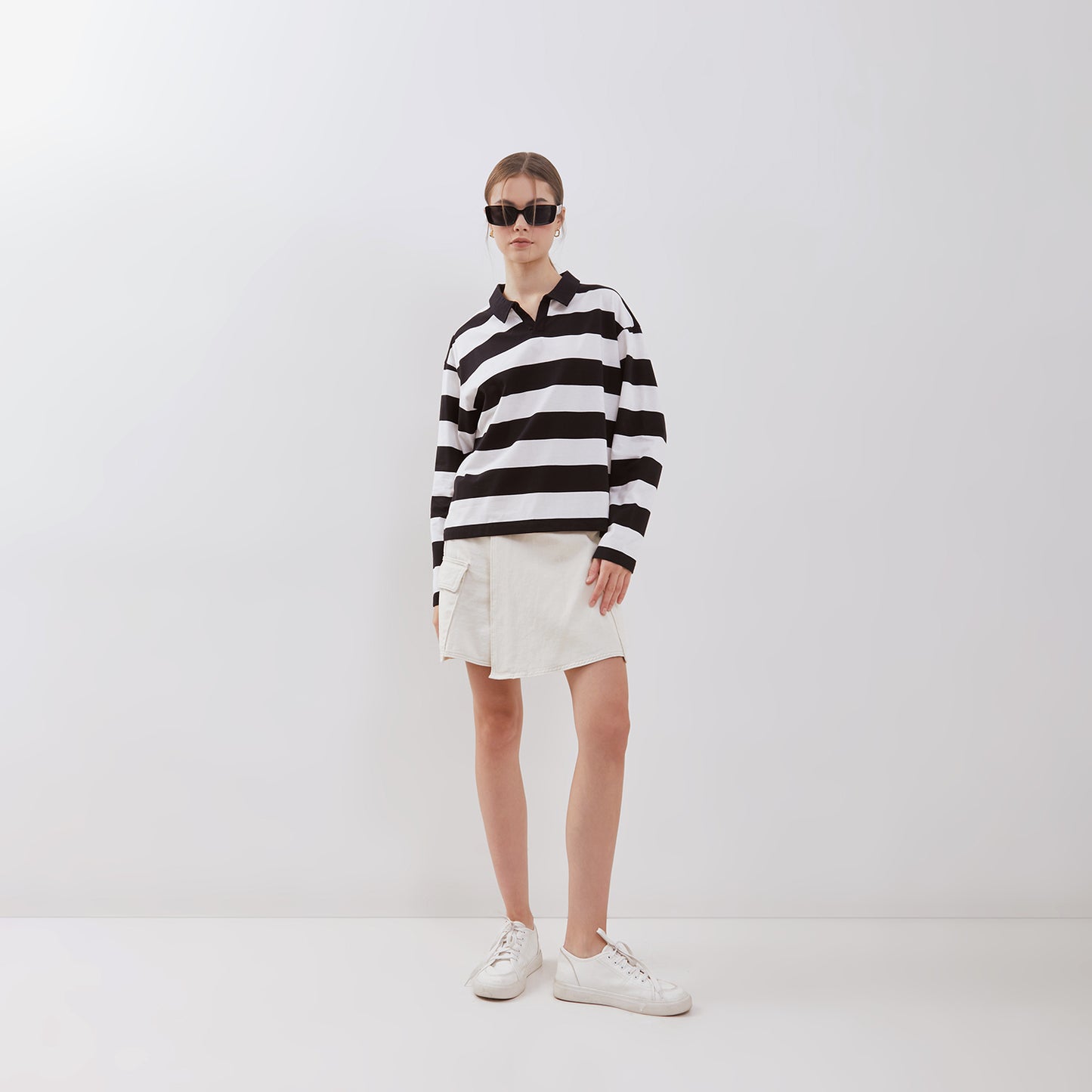 Osella Striped Polo Neck Long Sleeve T-shirt In Black And White