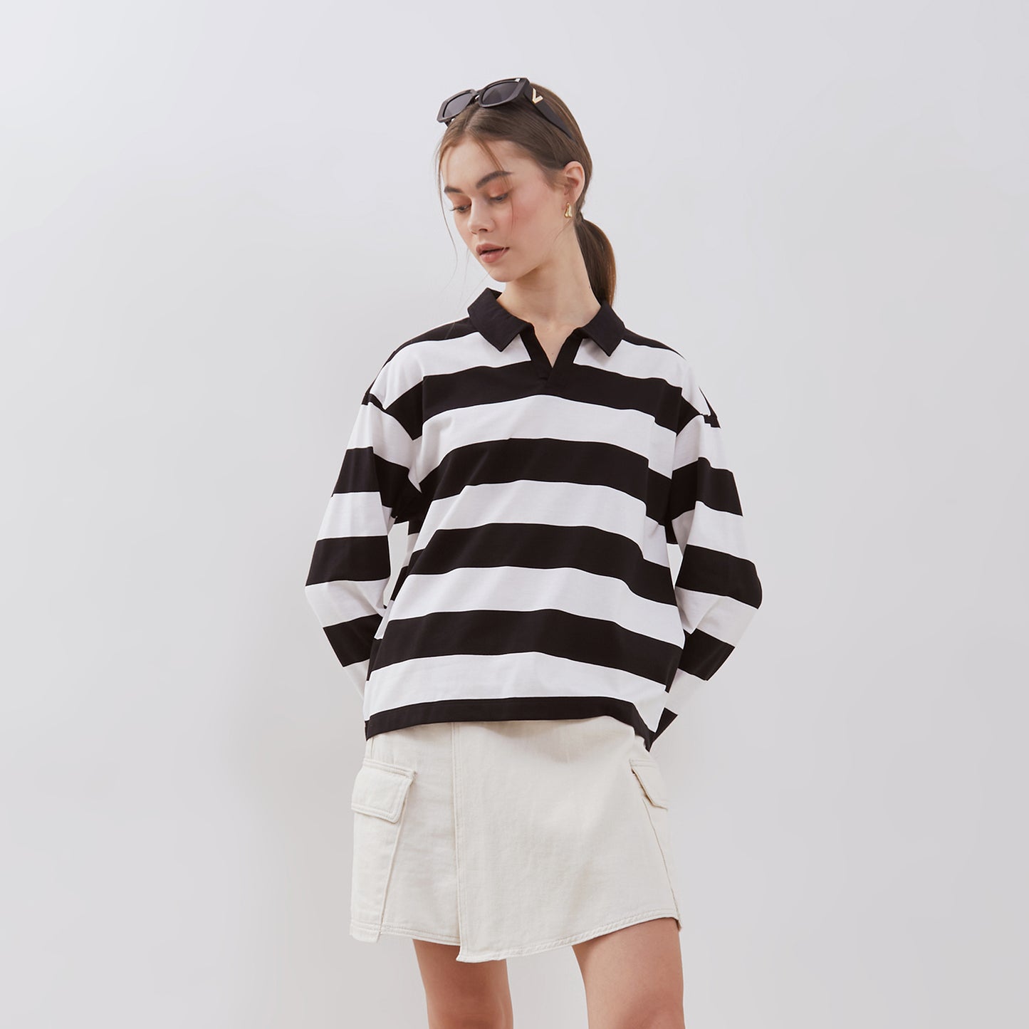 Osella Striped Polo Neck Long Sleeve T-shirt In Black And White