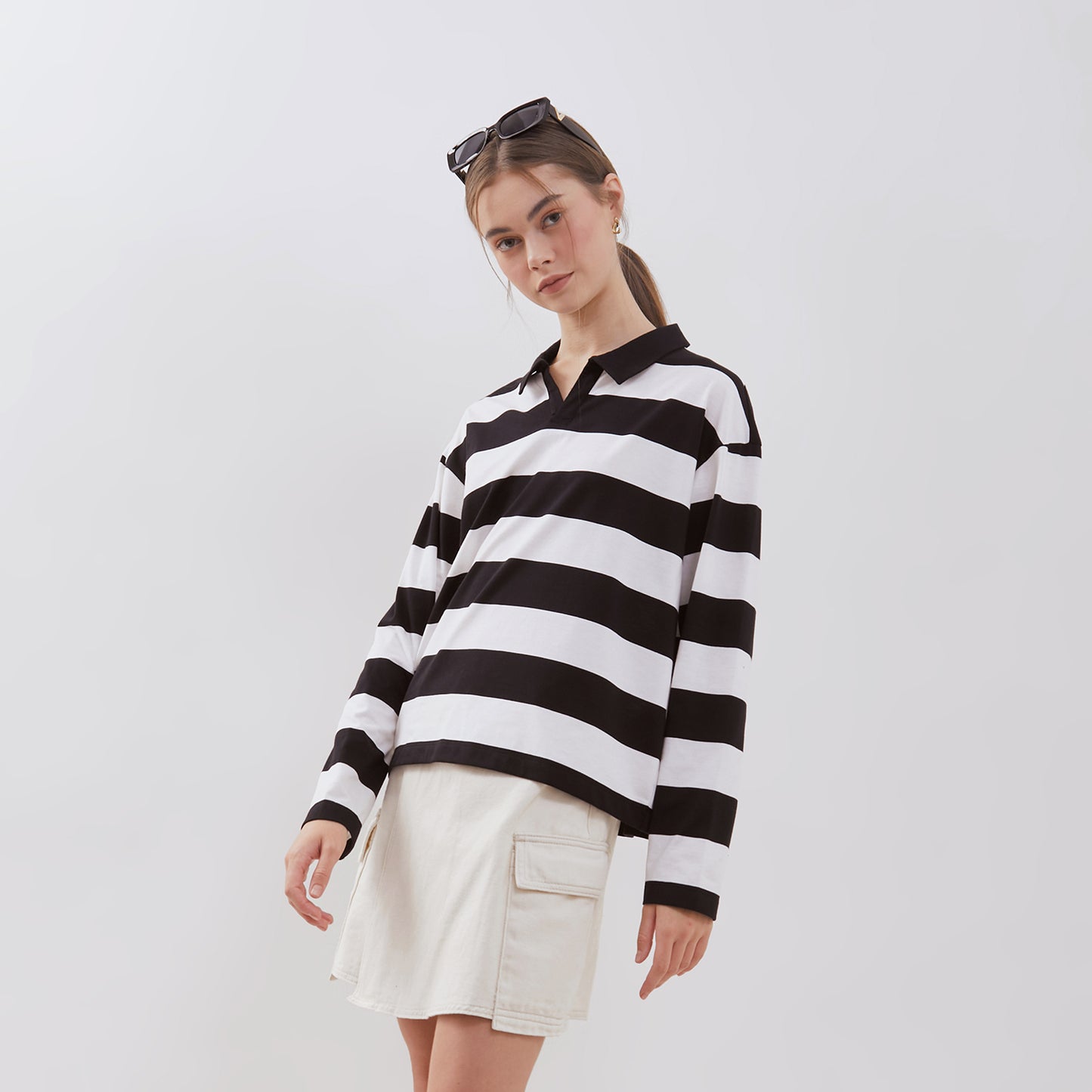 Osella Striped Polo Neck Long Sleeve T-shirt In Black And White