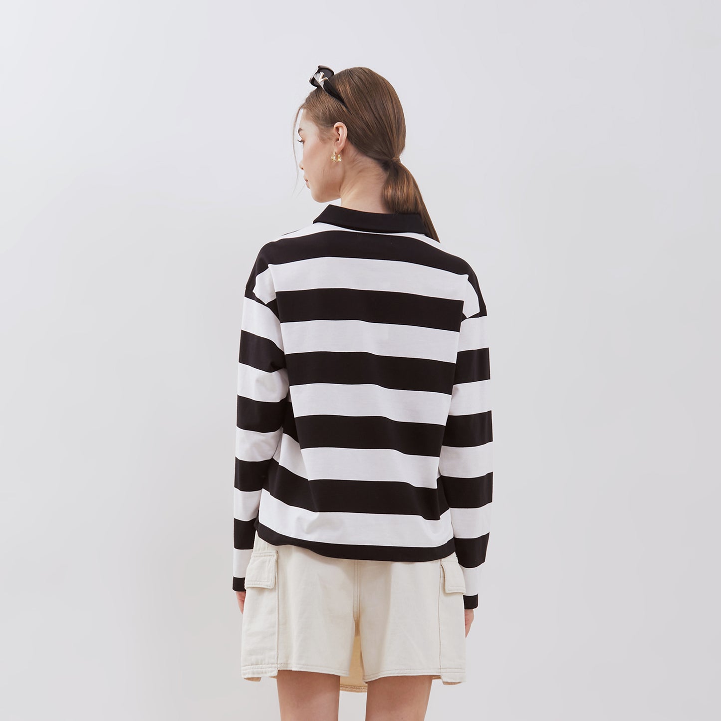 Osella Striped Polo Neck Long Sleeve T-shirt In Black And White