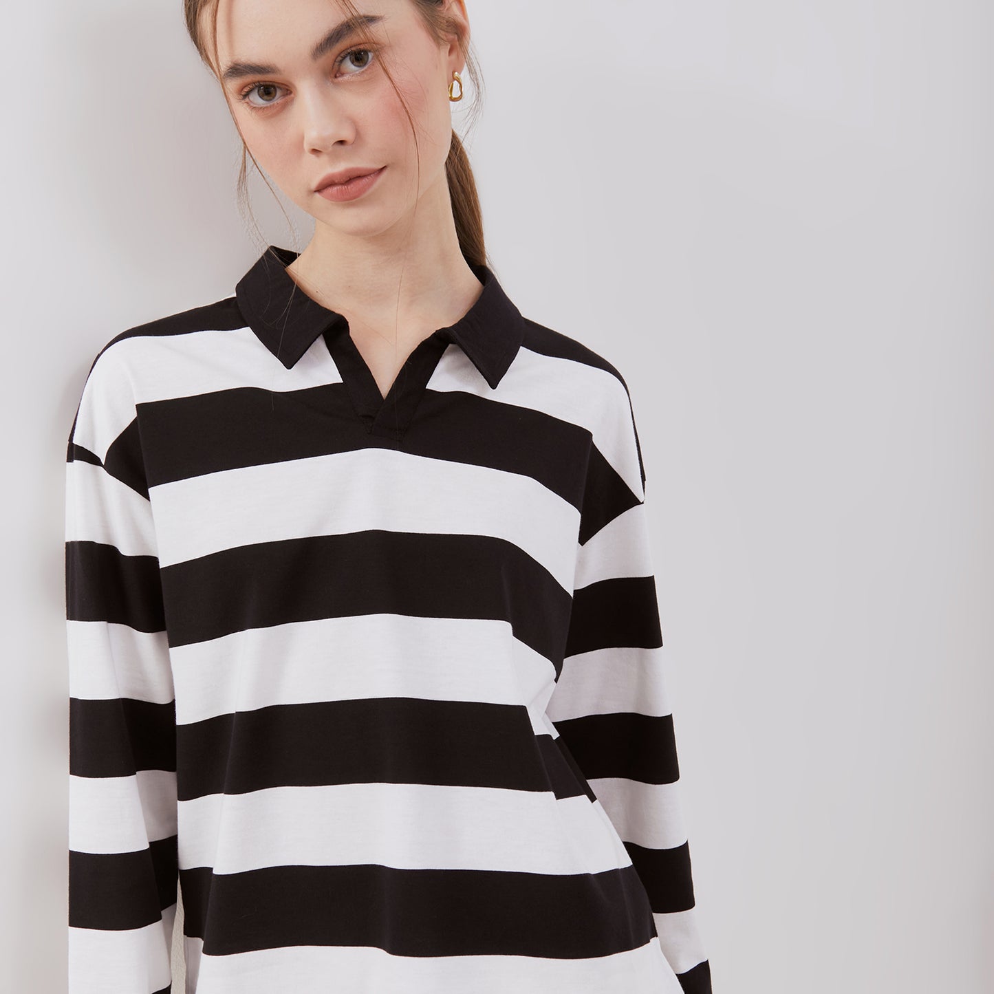 Osella Striped Polo Neck Long Sleeve T-shirt In Black And White