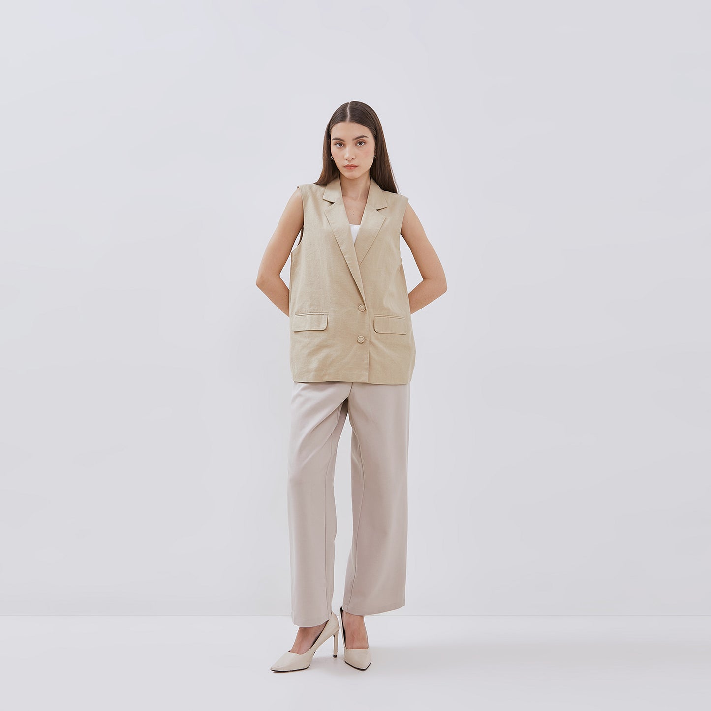 Osella Long Sleeveless Vest In Beige