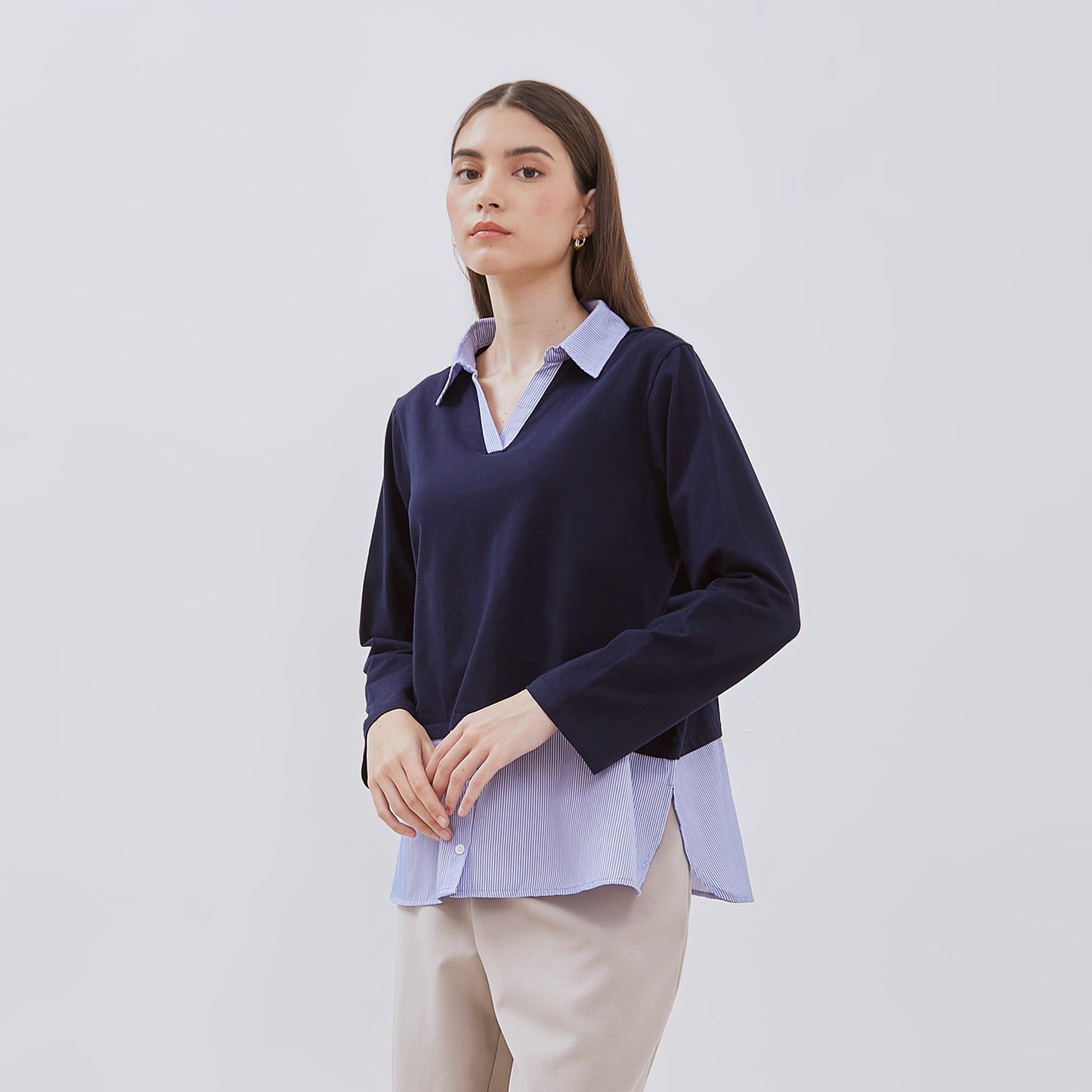 Osella Long Sleeve Sweatshirt With Stripe Shirt Combination In Blue