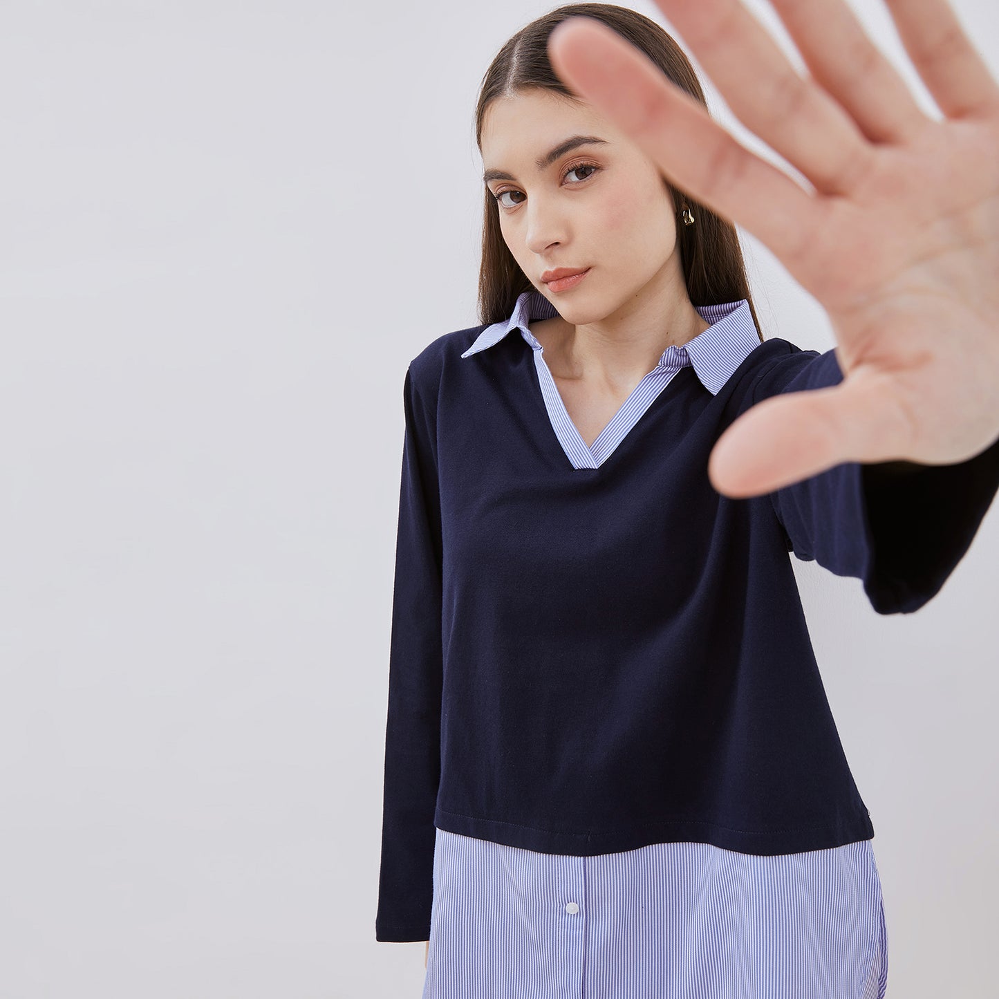 Osella Long Sleeve Sweatshirt With Stripe Shirt Combination In Blue