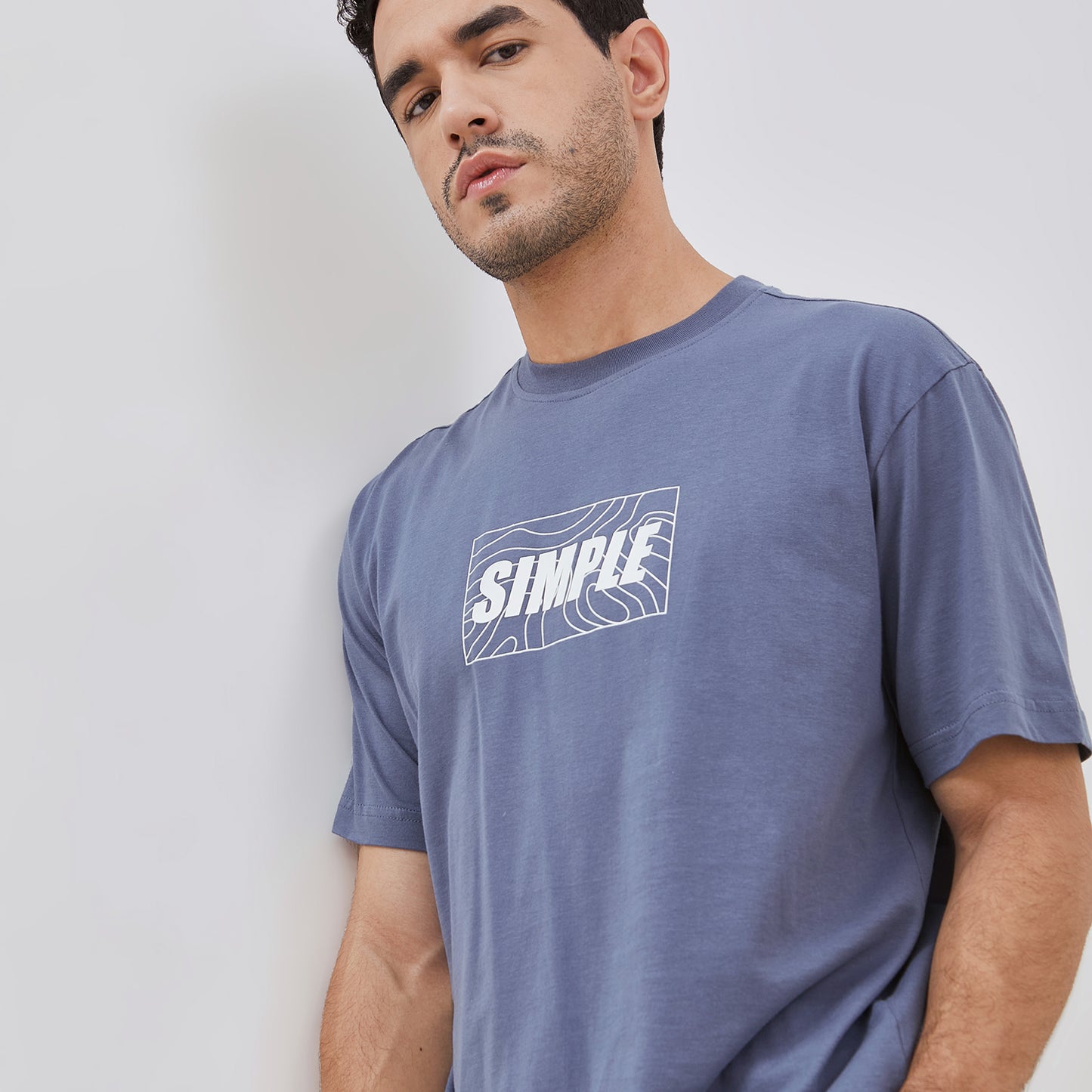 Osella Regular Fit Simple Print T-shirt In Stone Blue