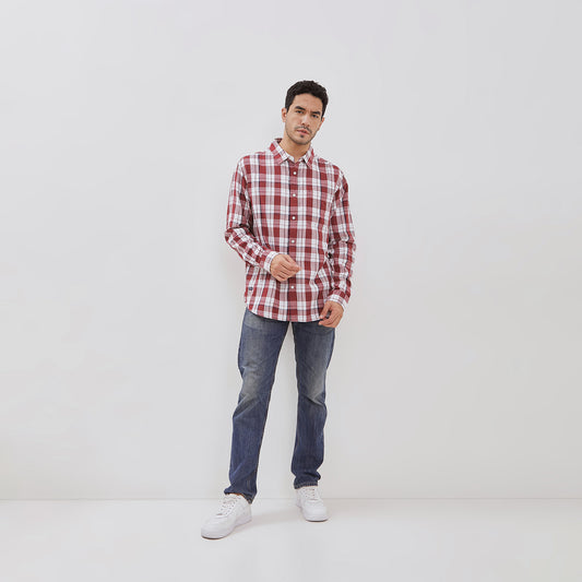 Osella Long Sleeve Checkered Shirt In Red, White And Black Detailing