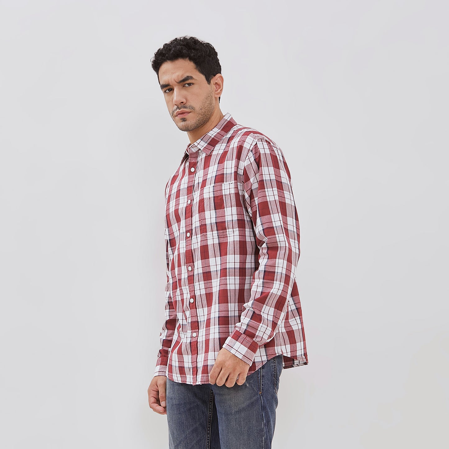 Osella Long Sleeve Checkered Shirt In Red, White And Black Detailing