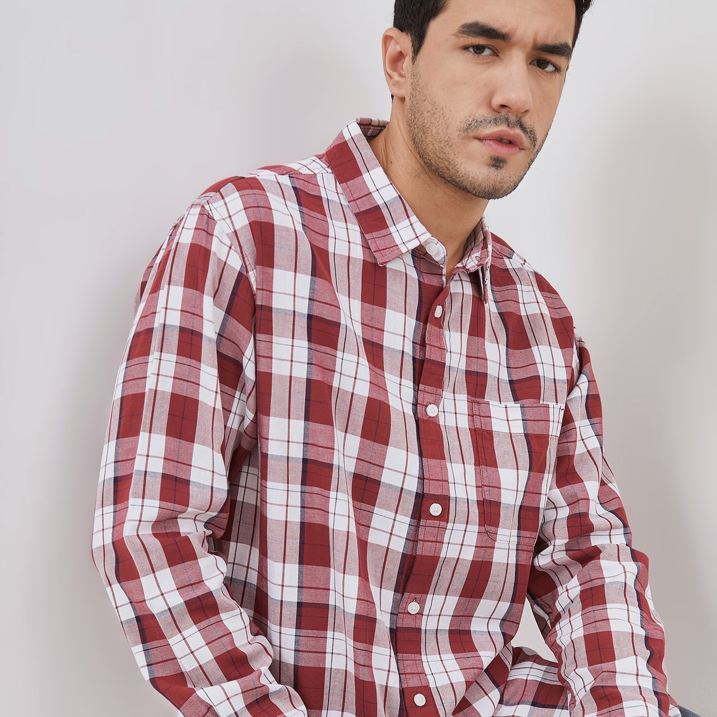 Osella Long Sleeve Checkered Shirt In Red, White And Black Detailing