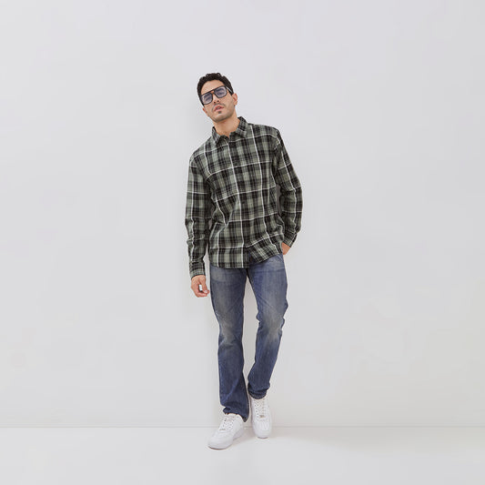 Osella Long Sleeve Checkered Shirt In Laurel Green And Black