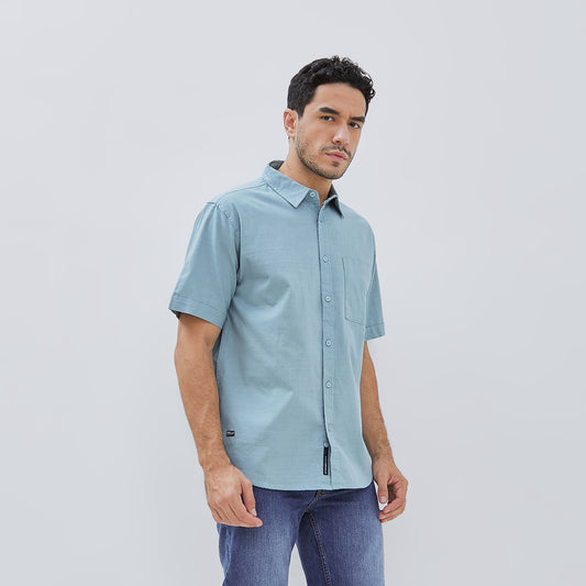 Osella Solid Linen Look Collared Short Sleeve Shirt